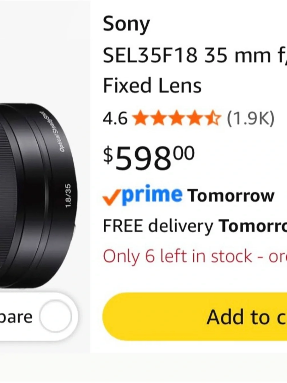 Sony Black 35mm f/1.8 OSS Prime Lens